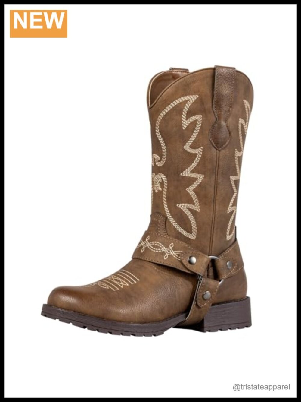 Faux Leather Mid-Calf Western Cowboy Boots – Round Toe